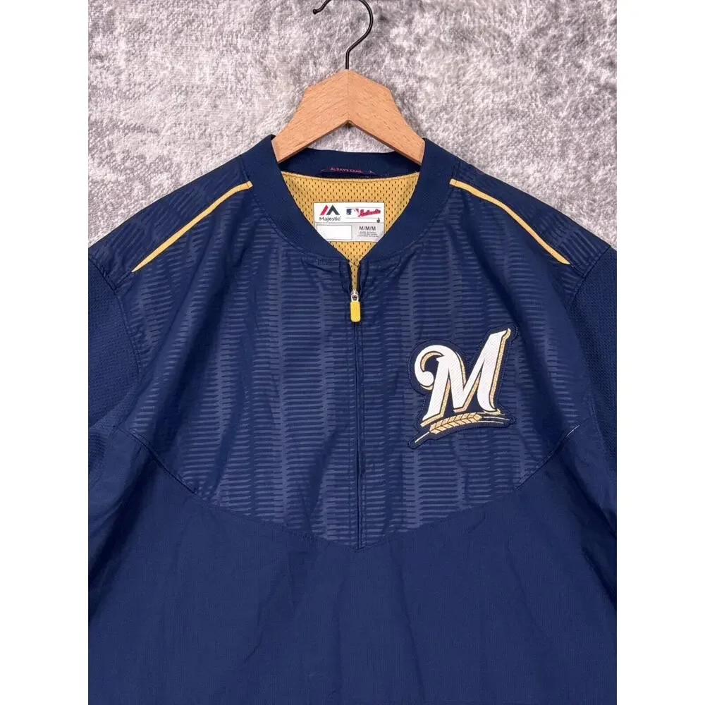 Majestic 1/2 Zip Medium Mens Milwaukee Brewers Batting Practice Jersey